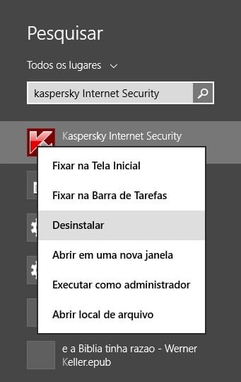 Desinstalar o Kaspersky no Windows 8.1.