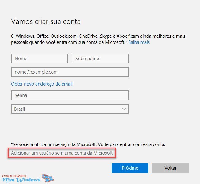 Conta de usuário local no Windows 10