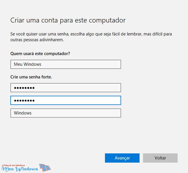 Conta de usuário local no Windows 10