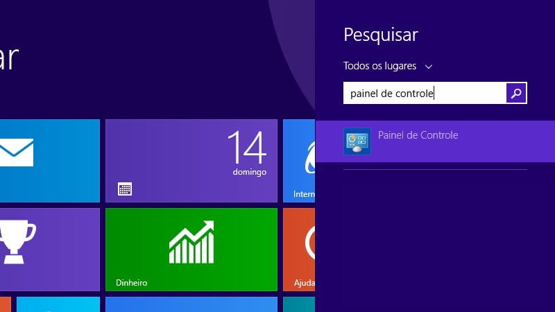 Use a caixa de pesquisa da tela Iniciar para abrir o Painel de Controle no Windows 8.1