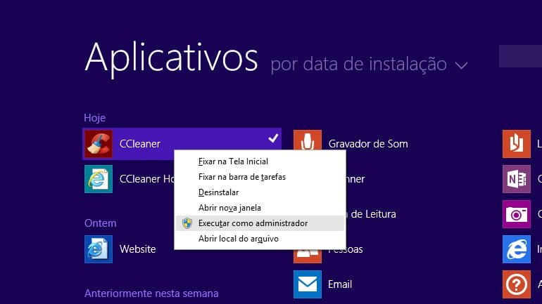 Como executar programas como administrador no Windows 8.1 usando a lista de aplicativos.