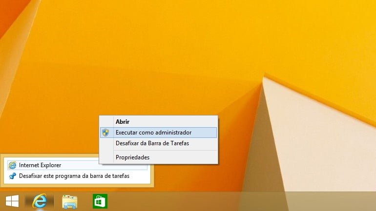 Como executar programas como administrador no Windows 8.1 usando a barra de tarefas.
