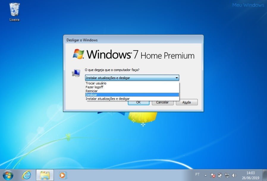 Desligar o Windows 7 sem instalar atualizações usando atalho de teclado.