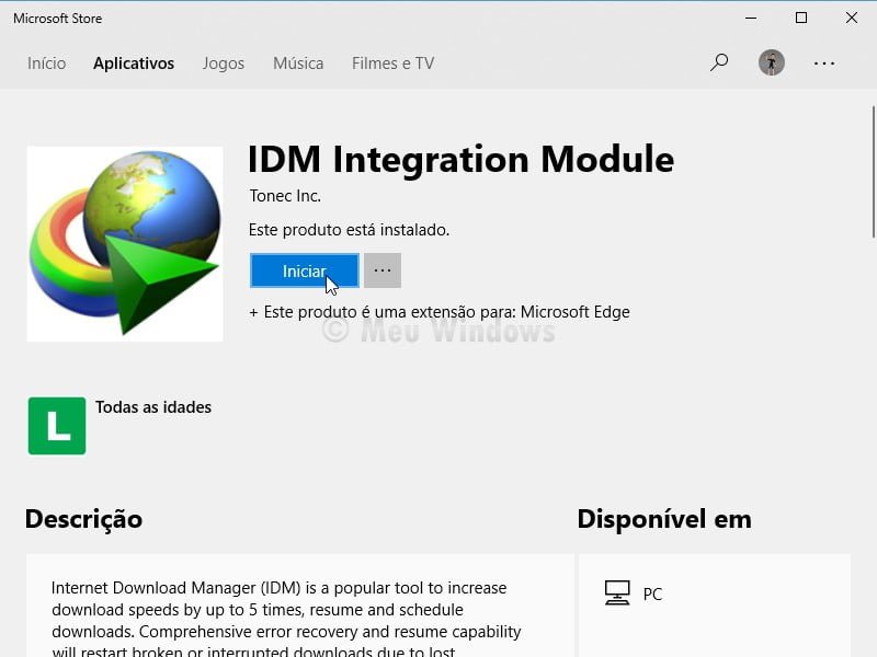 Extensão IDM no Microsoft Edge