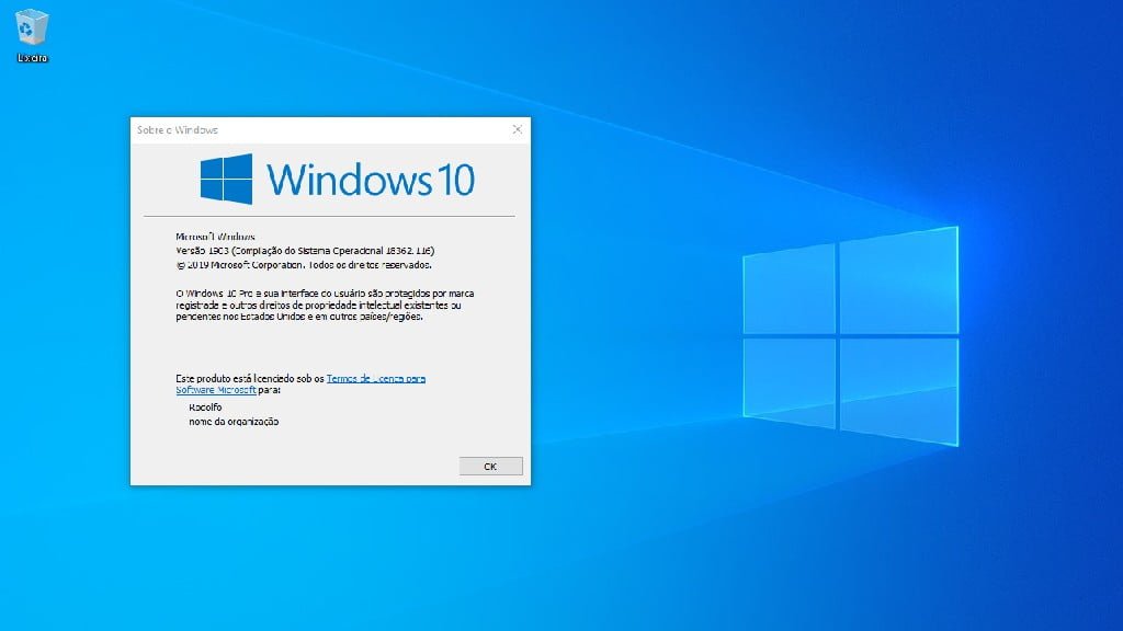 Verificar se a versão 1903 do Windows 10 está instalada