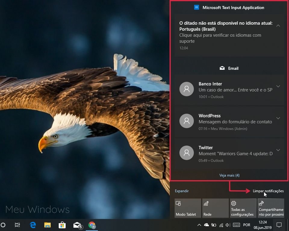 Limpar todas as notificações da Central de Ações no Windows 10